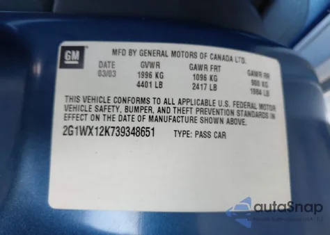 2003 Chevrolet Monte Carlo Ss z USA, uszkodzony, nr VIN 2G1WX12K739348651